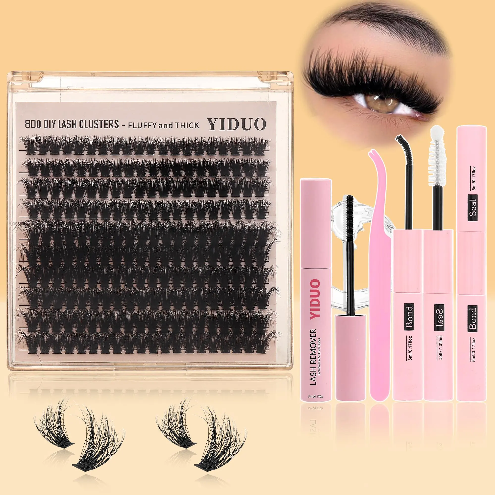 Volume Eyelash Extension Kit, 1 Set Individual Lashes Clusters Kit with Glue & Remover Tool & Tweezers, Includes Lash Tools, 80D DIY Lash Extension, Eye Makeup Enhancement Tool For Women & Girls, diy eyelash extensions