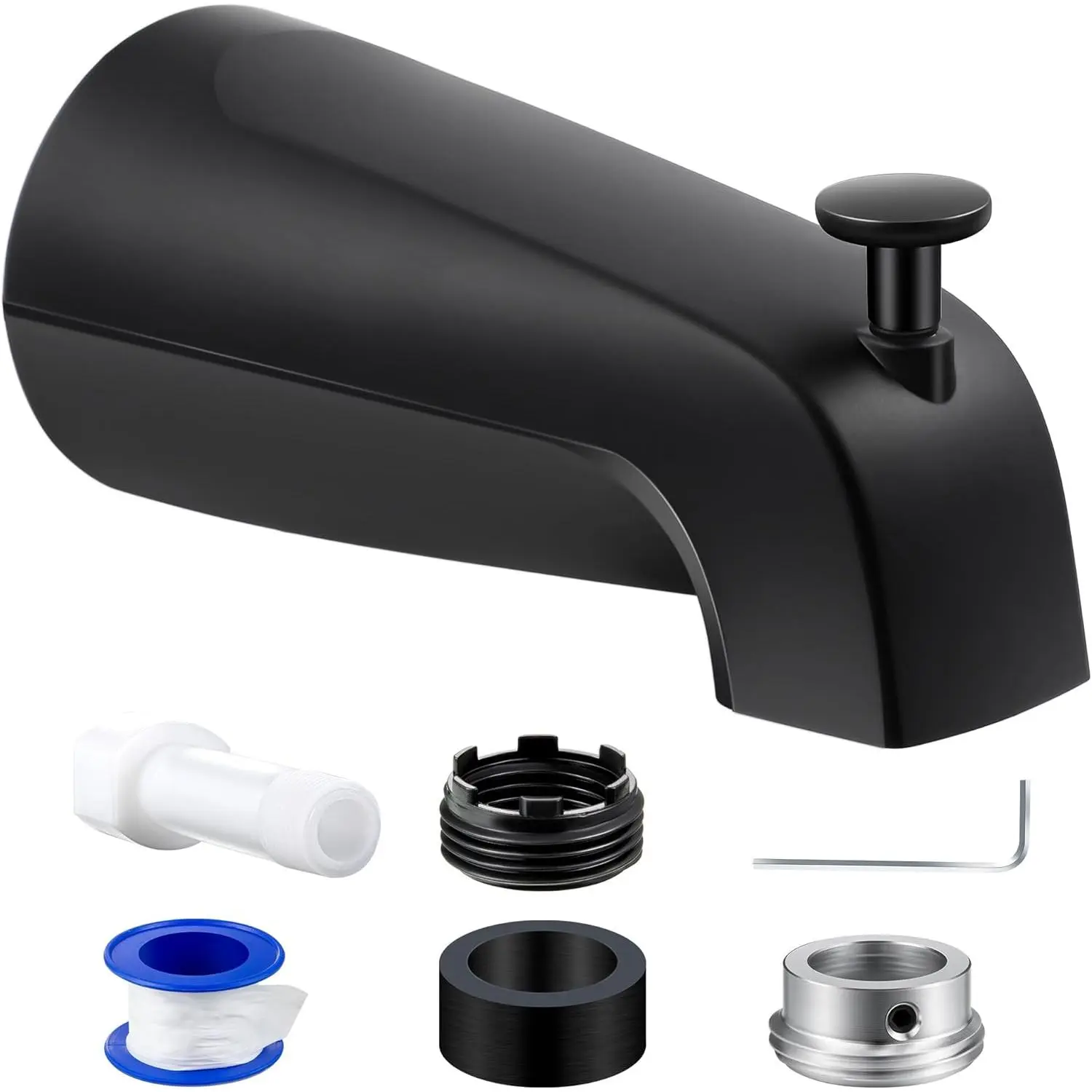 Tub Spout (Universal Fits 1/2" Copper Pipe, 1/2" IPS and 3/4" IPS), Bathroom Bathtub Faucet with Adapters and Hex Wrench(Matte Black,Simple)