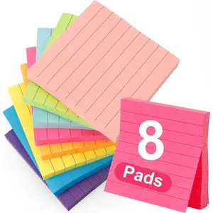 Lined Sticky Notes 3x3,Sticky Notes With Lines,Self-Stick Note Pads,8 Pads,800 Sheets,Stickey Stickies Stick Square Colored Ruled Notepads Set for Teacher Office Supplies  to School Stuff