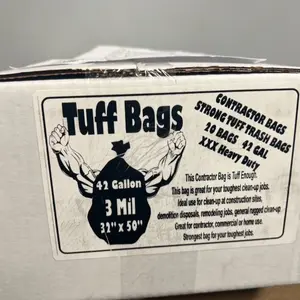 Heavy-Duty Tuff Bags 42 Gallon 3mil Trash Bags for Contractors 32"x50"