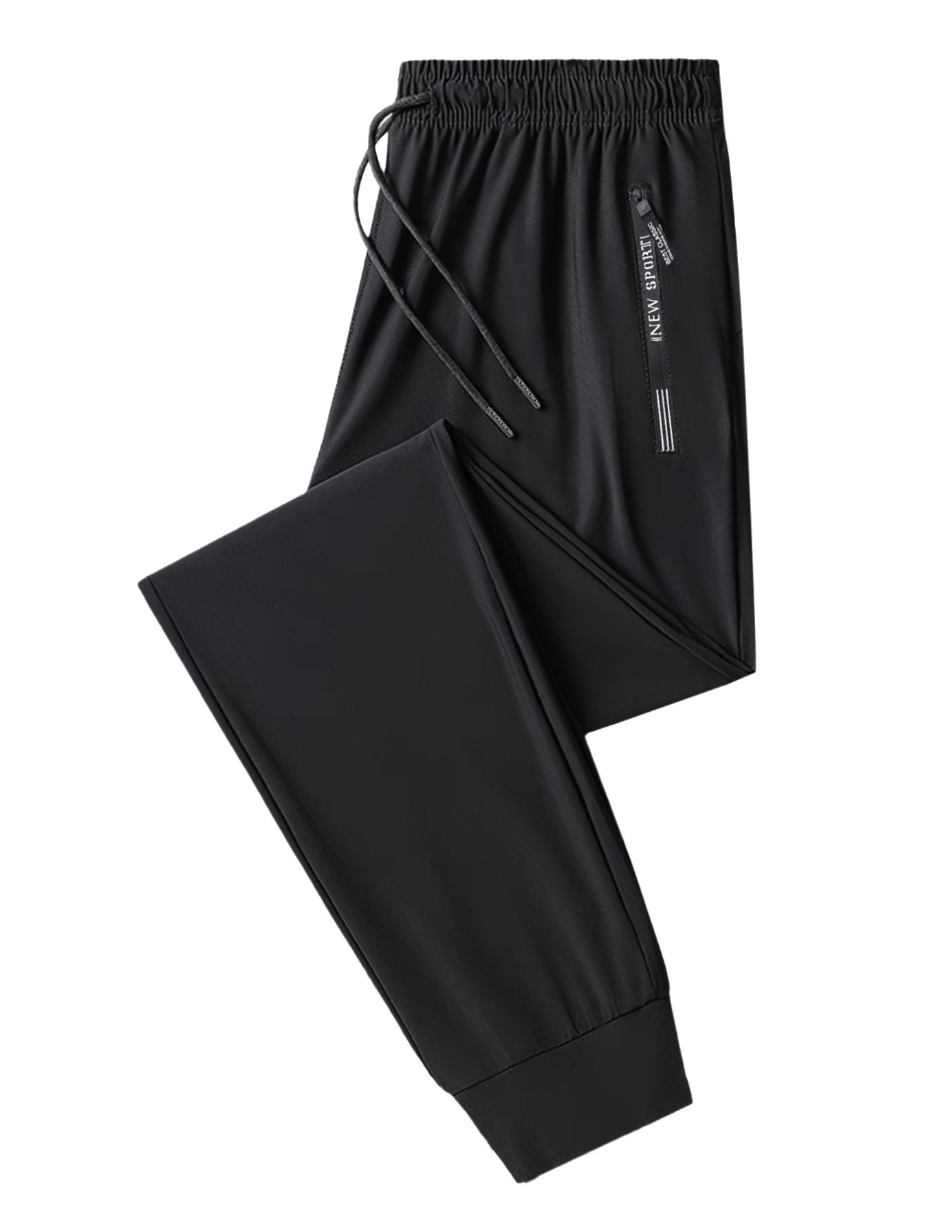 Men’s Ice Silk Sports Pants, Set of 3 – Elastic waistband with drawstring design, moisture-wicking workout pants suitable for gym, climbing, tennis, and basketball – Regular-fit casual athletic long pants, menswear