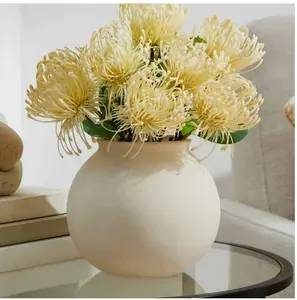 Matte Ceramic Round Vase, 5.9", Natural Beige White