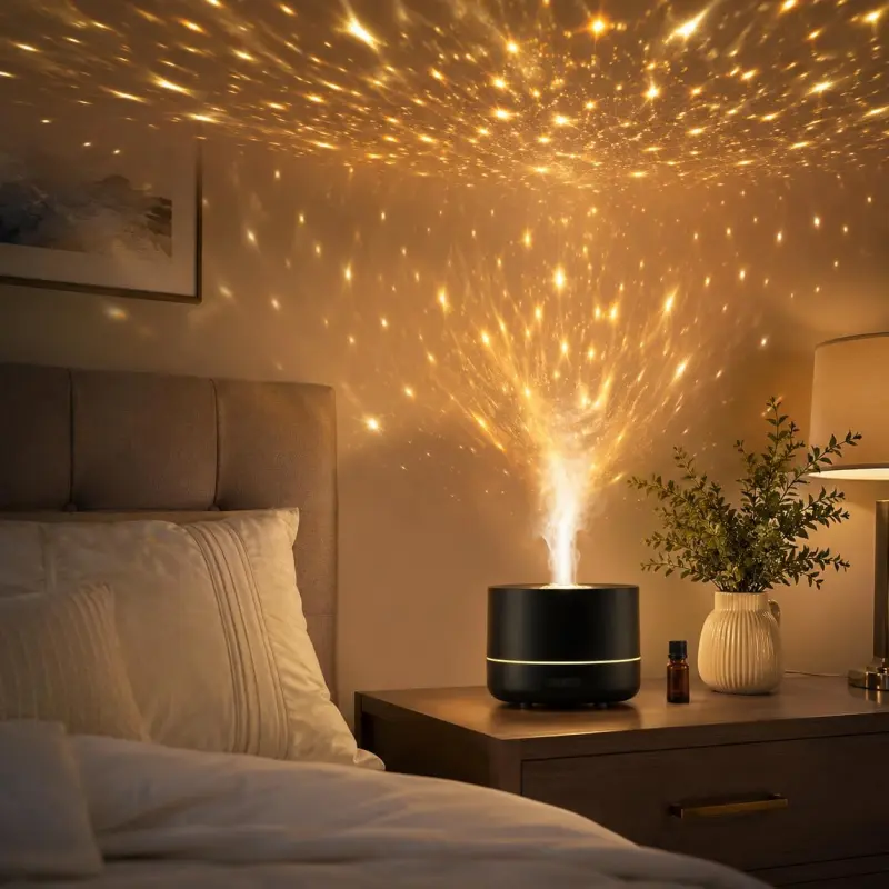3-in-1 Galaxy Projector Humidifier & Essential Oil Diffuser, 7-Color Rotating Star Night Light with Healing Water Wave Lighting, Aromatherapy for Relaxation & Sleep, for Bedroom Home Decor
