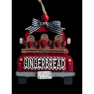 Gingerbread Men Retro Truck Christmas Tree Ornament