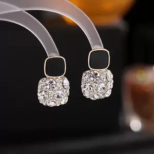LisiZen Classic Fashion Versatile Black Square Diamond Stud Earrings New Style Personality Drop Earrings Retro Cool Style Ear Studs DZHE4925