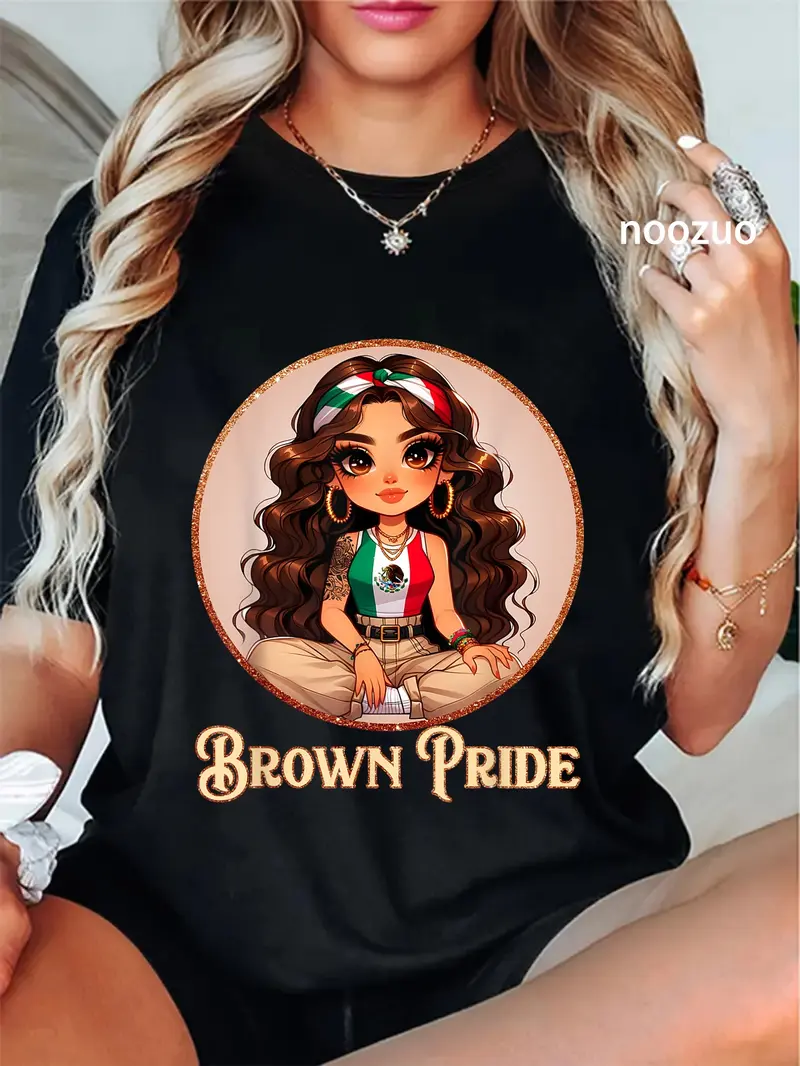 100% Cotton Unisex Brown Pride Chicana Chola Chibi Girl Hispanic Heritage Month T-Shirt Casual Top