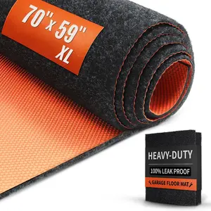 Heavy Duty Oil Spill Mat, Garage Floor Mat, 59" x 70" Waterproof Rubber Backing Oil Absorbent Pads, 1/5" Thick Reusable Under Auto Repair Mat for Garage Floor Surface Protection-Black