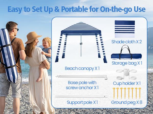 Beach Cabana, 8 * 8FT Beach Tent UPF50+ Protection, Easy Setup Beach Canopy Wind Resistant ,Compact Beach Shade Foldable Beach Tent Sun Shelter, Blue White,For Vacations,Summer Outdoor Beach Camping, Family&Friends Beach Cabana, 8 * 8FT Beach Tent UPF50+ Protection, Easy Setup Beach Canopy Wind Resistant ,Compact Beach Shade Foldable Beach Tent Sun Shelter, Blue White,For Vacations,Summer Outdoor Beach Camping, Family&Friends