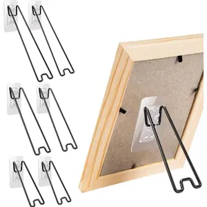 6 Pcs 3 Size Adjustable Picture Frame Stand Stainless Steel Self-Adhesive Easel Backs Backing Board for 6-18 Inch Black