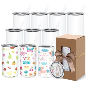 AKEYDIY 10 Pack Sublimation Tumblers Bulk Blank 12/20/30 OZ Skinny White Stainless Steel Tumbler Cups with Straw and Lid for Mug Tumbler Heat Press Sublimation Oven Printing