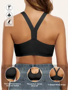 Women's Sexy & Fashionable Wide Strap Comfortable Bra, Y-Style Back,Wire-Free One-Piece Removable Padded Yoga Sports Bra