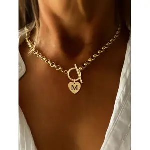 Initial Pendant Necklace with Buckle, Stainless Steel Chain Necklace for Women, Elegant Fashion Jewelry for Party, Daily Accessory, Trendy All-match & Exquisite Jewelry for Birthday Gift