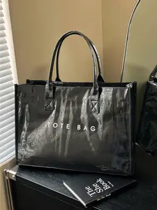 Vintage Retro Simple Fashion PVC Transparent Tote Bag Waterproof Durable Material Large Capacity Versatile Handbag for Daily Commute School