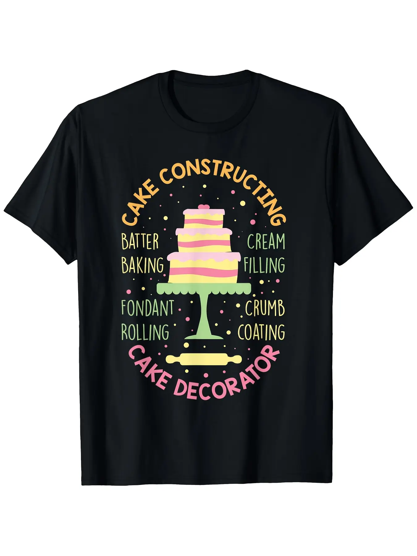 Ultra Soft Cake Decorator Tee Fun Cake Constructin unisex soft cotton short sleeve t shirt, vintage graphic casual tee for men women teens, perfect birthday holiday gift for camping travel gym daily street  wear