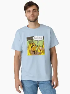 This is fine - funny meme Classic T-Shirt, Comfortable Stretch, Moves with You, Casual Cool, For Every Occasion