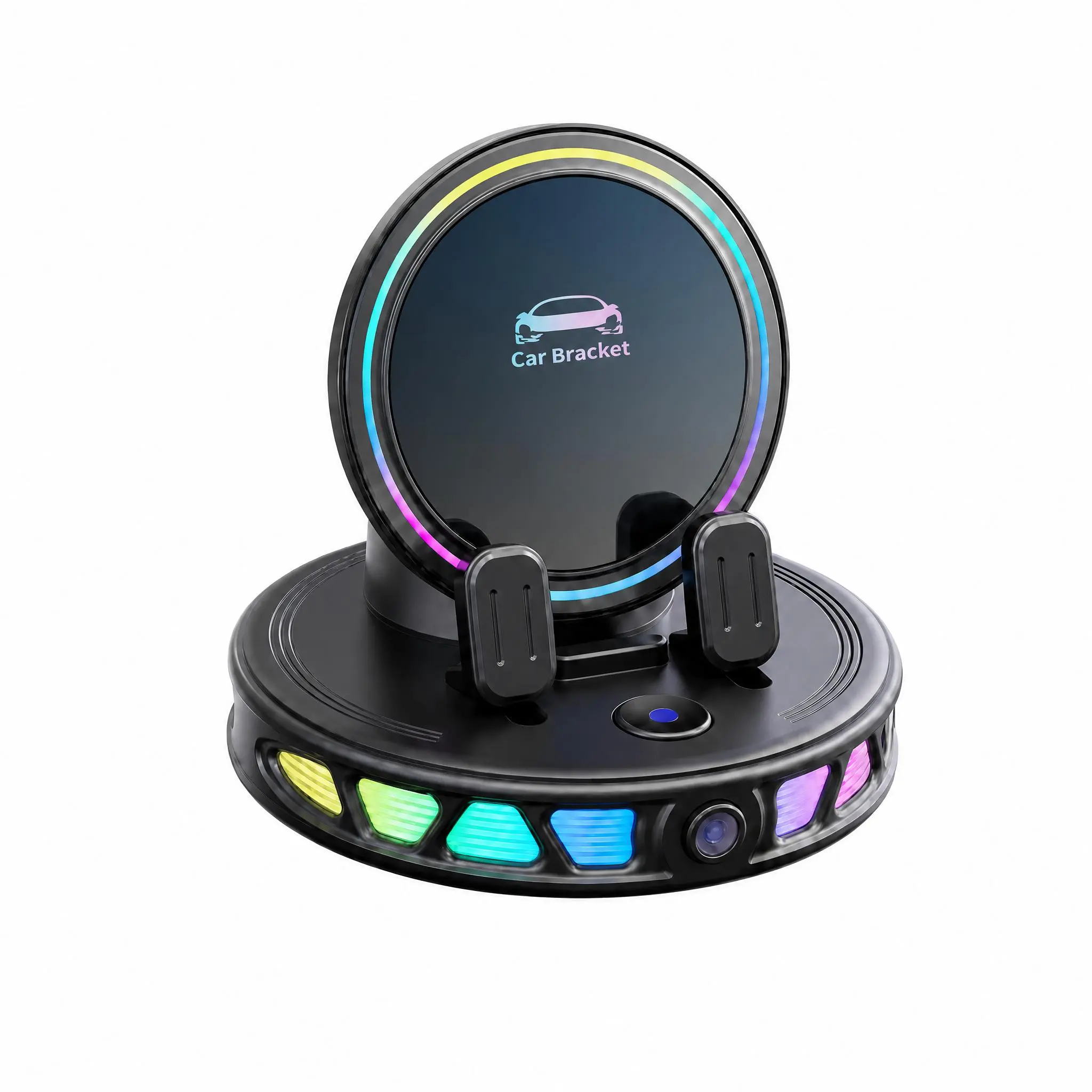 360° Rotating Wireless Charging Car Phone Mount with RGB Ambient Light - Ultra-Stable Vacuum Suction, Anti-Shake Auto-Lock Holder for Dashboard, Windshield, Fits iPhone, Android, Futuristic Car Accessories, All Seasons, Yes