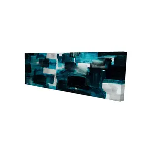 212 MAIN 16x48 in. High-Def Artistic Print Wall Art - Turquoise & Gray Squares, Minimalist Abstract, Blue Home Decor for Beginner Room Wall Decoration