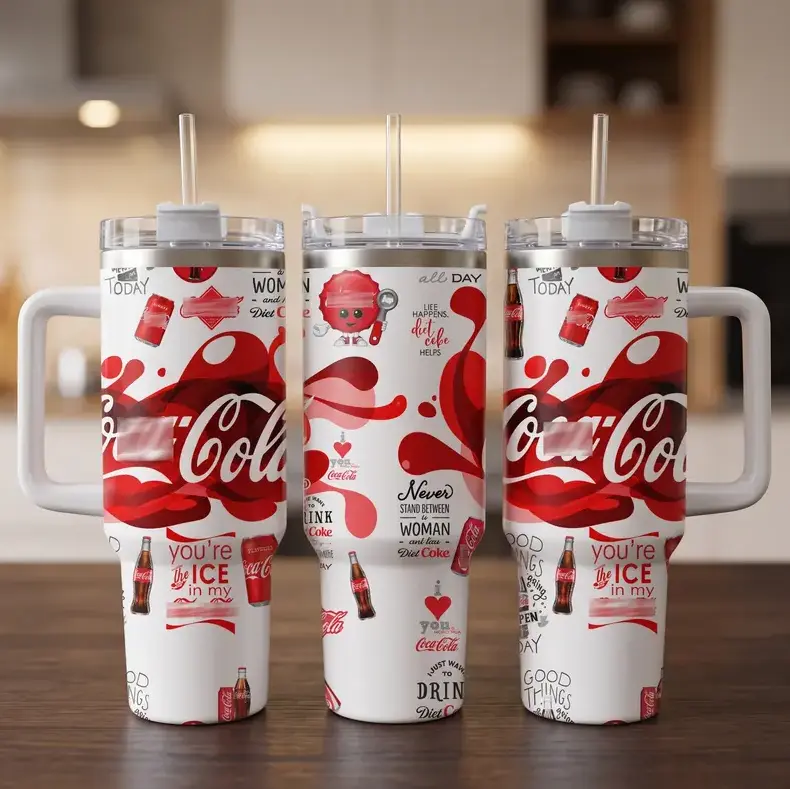 [Gift Box & Straw] Funny Col@ Soda'ss Inspired 40oz Tumbler With Handle, "Today's Good Mood Sponsored By Cola" Stainless Steel Insulated Travel Mug, Retro Red Soft Drink Graphic Cup, Reusable Drinkware Gift For Soda Lovers