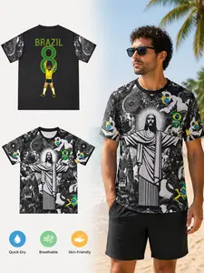Brazil Christ The Redeemer Special Edition Soccer Jersey, Brazil Number 8 Men Short Sleeve Quick Dry Football Shirt