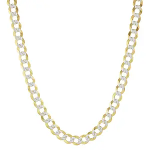 7mm Solid Diamond-Cut Two-Tone Gold & Silver Flat Cuban Link Chain Necklace, Italian-style, a fashionable necklace for men and women, the perfect gift for wives, mothers, and children, a special gift suitable for any occasion
