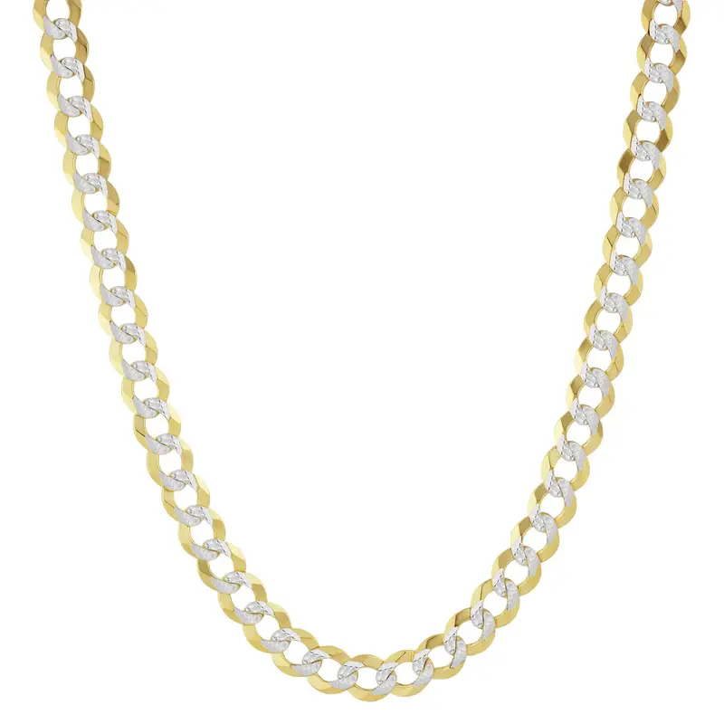 7mm Solid Diamond-Cut Two-Tone Gold & Silver Flat Cuban Link Chain Necklace, Italian-style, a fashionable necklace for men and women, the perfect gift for wives, mothers, and children, a special gift suitable for any occasion
