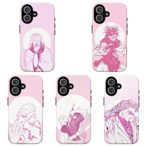 FL-JJK Sakura Pink Aesthetic Phone Case, JJK Sukuna & Choso Pink Manga Line Art Phone Case For iPhone 11 12 13 14 15 16 17 Air Pro Max for Samsung S26 S25 S24 S23 S22 S21 Case,Gift for her/him/fans
