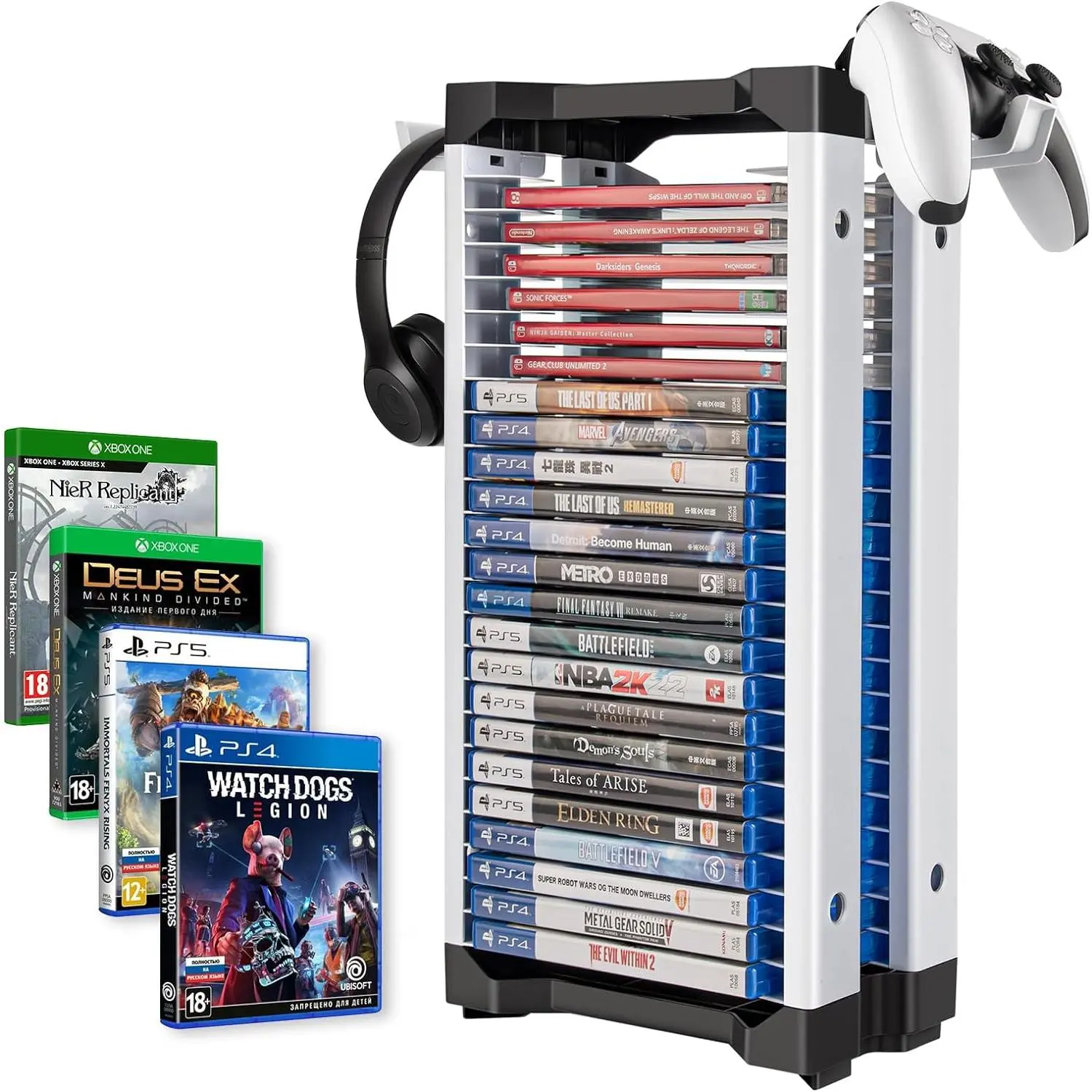 Game Storage Tower Universal Video Game Storage for 24 Games Storage ABS Stand Compatible with PS5 PS4    Games Gamer Gifts (23)