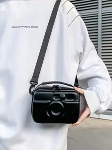 1pc Men's single shoulder crossbody bag with solid color zipper closure camera design, casual, versatile, practical, wear-resistant, Durable, suitable for daily gatherings, shopping, short distance travel
