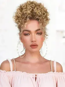 Natural Messy Bun Hair for Women, Synthetic Curly Hair, Synthetic Loose Wave Bun Hair is Ponytail Extension with Elastic Drawstring,  Gorgeous Bun Perfect for Beginners Daily Wear &Party Use. (8 Inch)