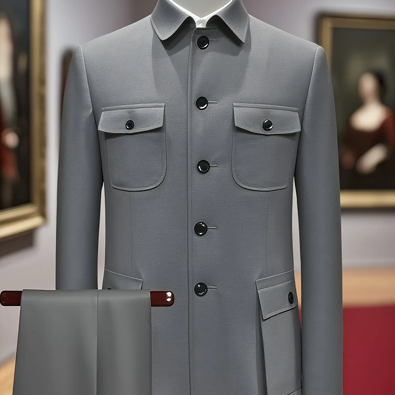 Eastern-Classic 2-Piece Set – Mandarin Collar Blazer & Tapered Trousers | Modern Neo-Tailoring Menswear