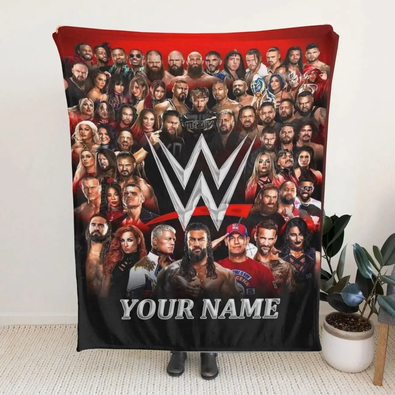 Custom Name Superstars Blanket, Cozy Wrestling Fan Throw, Collectible for WWE Fans, Wrestling Fun Blanket, Father's Day Gift, Gift For Dad