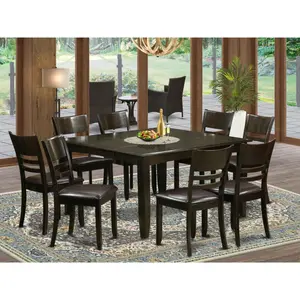 9 Piece Dining Set  Square Table with Leaf  8 Kitchen Chairs  Rustic Farmhouse Style