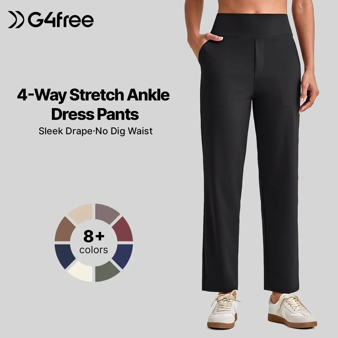 G4Free Womens Ankle Dress Yoga Pants with Pockets Stretchy Crop Business Casual Work Trousers Petite/Regular/Tall Black Comfy Outdoordfun Fabric Womenswear Bottoms Minimalist Comfort Fitted