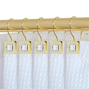Utopia Alley  Shower Rings, Double Shower Curtain Hooks for Bathroom, Crystal Design - Gold - Set of 12