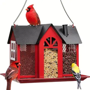 Bird Feeder House for Outside, Metal Mesh Wild Bird Feeder with Triple Feeders for Finch Cardinal Chickadee, Large Capacity, Weatherproof And Durable,  Outdoor Decor, Christmas Gift for Bird Lovers