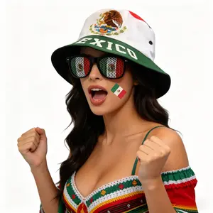 Unisex Mexico Print Bucket Hat Set - Headgear, Flag Accent, Synthetic Fabric Headwear for Game Day Parties, Summer Casual Use, Headgear Hats, Flag Accent Hats