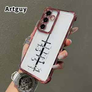 Compatible with Samsung Galaxy S26 Ultra S24 Plus S25 S22+ FE Edge Sword with Script Pattern Phone Case Electroplated Cover with Airbag Shockproof Soft Silicone Casing