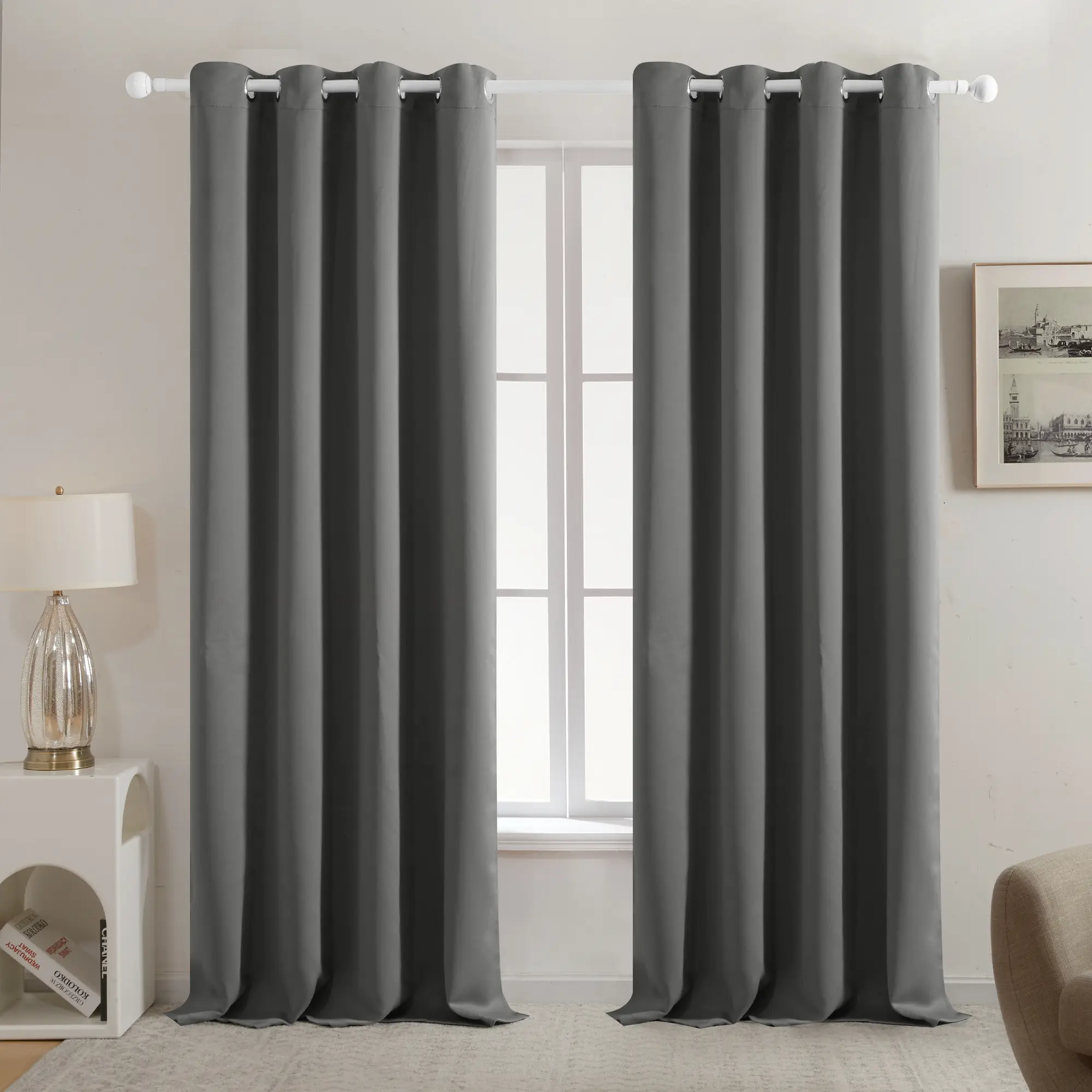 Plain Curtains 2 panels, Deconovo Solid Thermal Insulated Grommet Plain Curtains/Drapes for Bedroom and Living Room