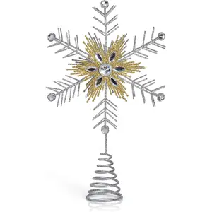Glitter Snowflake Tree Topper -  and  Bare Branches Styled Sparkling  Snowflake Detailed Christmas Toppers  Tree Top Ornament Decorations Xmas Trees Holiday Decor 12"