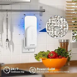 Absolutely Top Fly Trap Indoor with Blue-Violet Light, 5 Replaceable Adhesive Cards, and 24/7 Protection for Mosquitoes, Flies, Fruit Flies, Moths, and Gnats - White - Wall