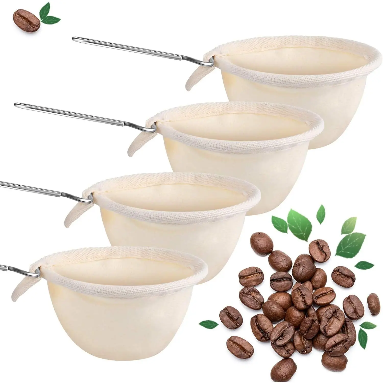 4 Pieces Flannel Cloth Coffee Filter Strainers Reusable Flannel Coffee Dripper with Stainless Steel Handle Handmade Coffee Accessories for Home Office Use