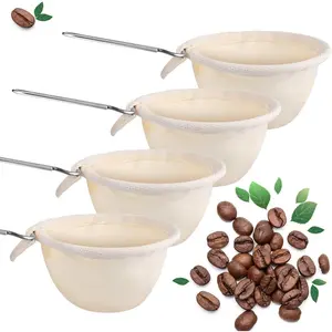 4 Pieces Flannel Cloth Coffee Filter Strainers Reusable Flannel Coffee Dripper with Stainless Steel Handle Handmade Coffee Accessories for Home Office Use