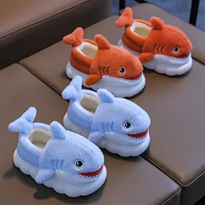 1 Pair Youngsters' Cute Cartoon Shark - Soft Plush Non-Indoor Shoes, Breathable Upper & PVC Sole, Round Toe Comfort Boys & Girls, Autumn Winter Home with Shark Design, Youngsters, Youngsters'S Footwear, Whimsical Youngsters'S Footwear, Durable Youngsters'