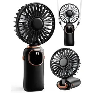 Portable Handheld Fan, 4000mAh  Operated 3 in 1 Multifunction Personal Travel Fan with Digital Display, 90? Foldable Desk Fan with Base, 5 Speed Lash Fan for Makeup/Office (Black)