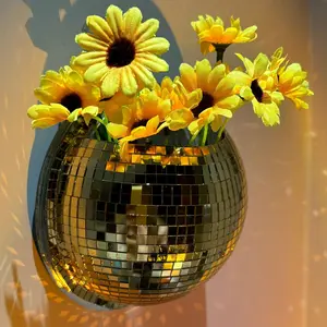 Creative Disco Wall-Mounted Vase, Mirror Hanging Planter, Wall Hydroponic Container, Sparkling Light, Home Decor, Balcony, Living Room, Bedroom, Entryway