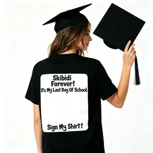 Humorous Skibidi Sign T-Shirt for Graduation Celebrate Last Day of School with Signature Shirt Fun Cotton T-shirt