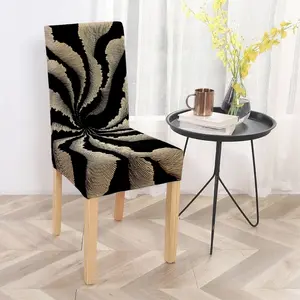 Black gold abstract vortex printed polyester chair cover, modern minimalist style, black, white, and gray interwoven texture, fashionable and avant-garde design, suitable for dining or living room chairs, Dining Chair Slipcover