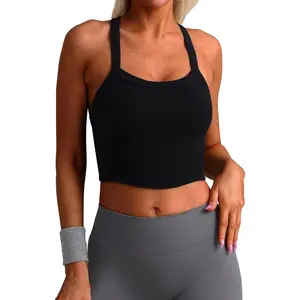 Outdoors & sports Seamless Racerback Tank Top for Women, Cross Back Workout Tops Ribbed High