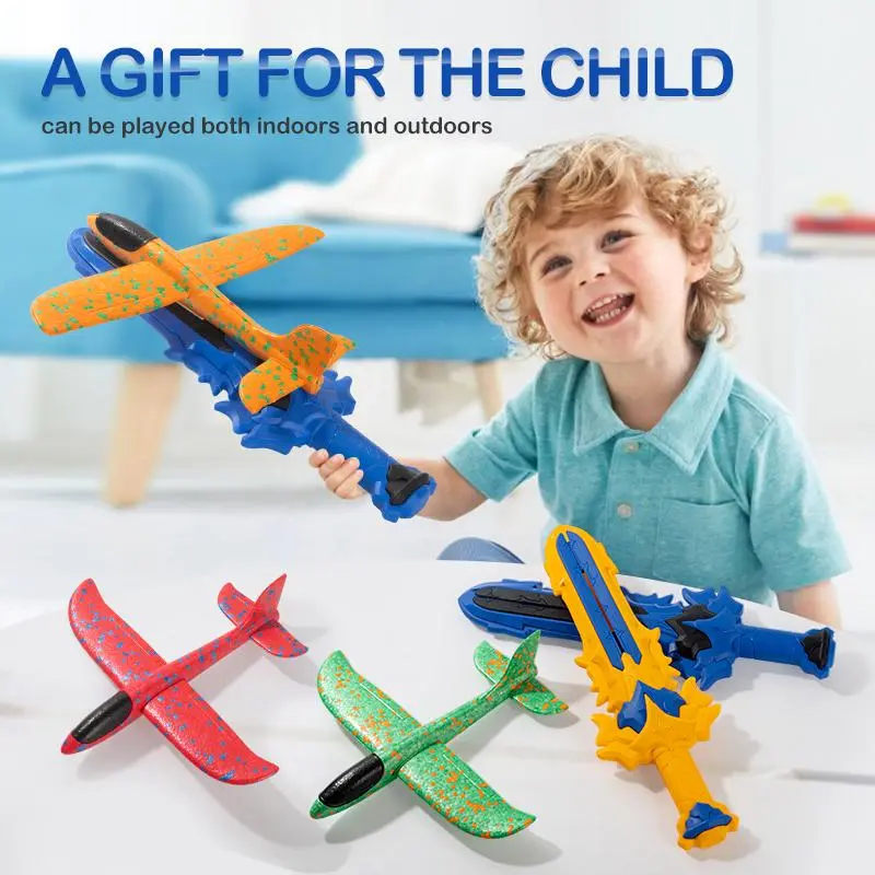 Foam Airplane Flying Toy, 1 Set Sword Design Launcher & Random