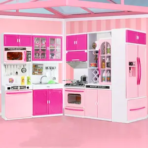 64 PCS Pink Kitchen Toys With Lights Sounds|Play Mini Furniture Sets|Doll Playset Toys